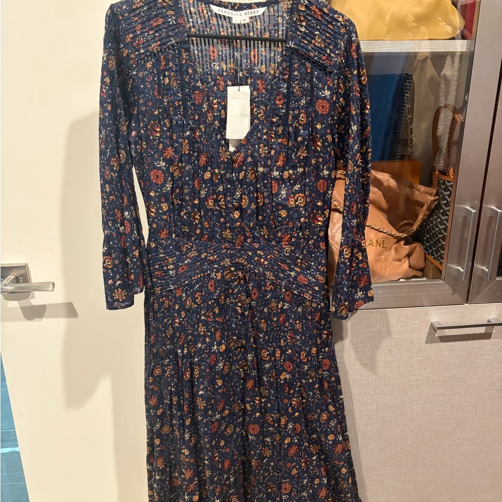 Veronica Beard Navy Floral Long Sleeve Dress